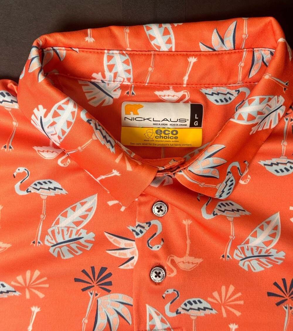 Jack Nicklaus Eco Choice Orange Flamingo Performance Golf Polo - Picture 2 of 3